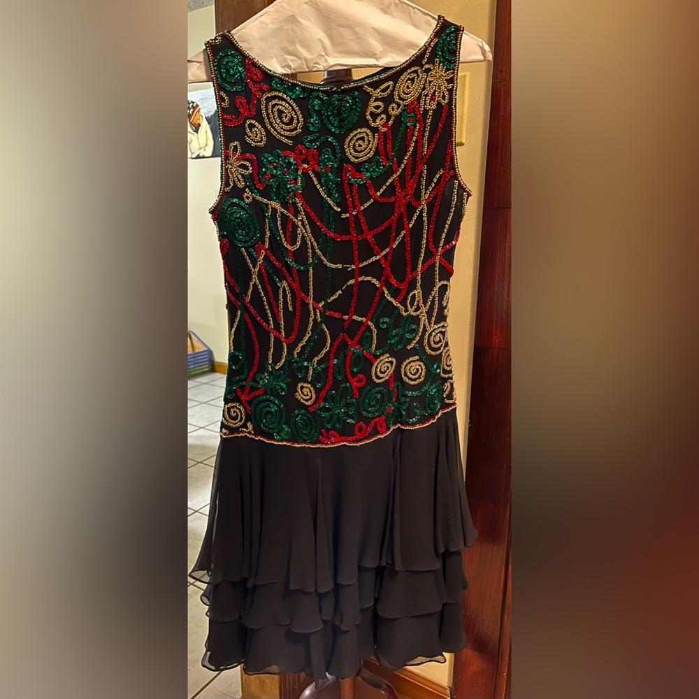 Black Tie Oleg Cassini Beaded Dress Cocktail Size 8 Holiday
